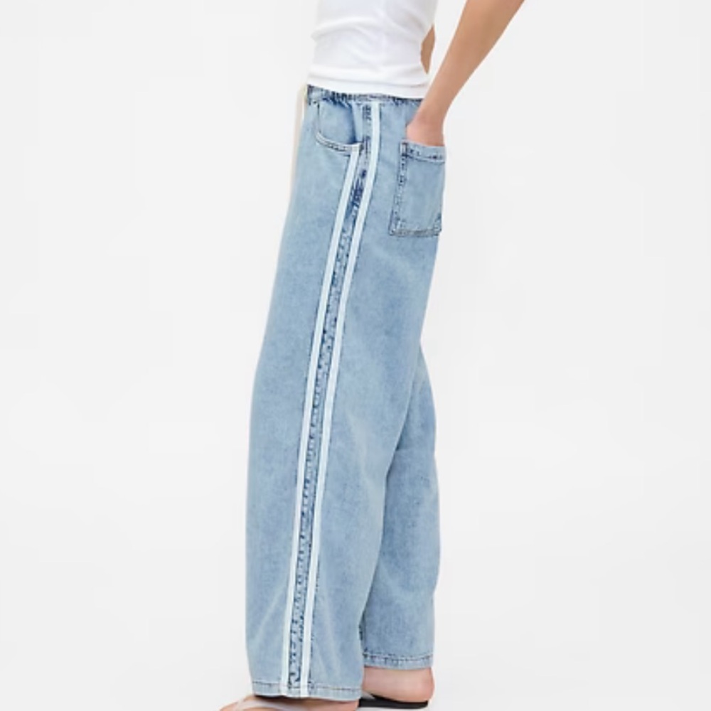 Gap High Rise Wide Leg Striped Light Blue Jeans
